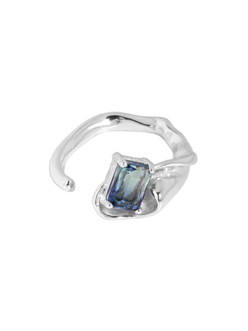 Silver [13 adjustable] 925 Sterling Silver Glass Stone Irregular Vintage Band Ring